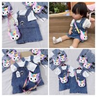 Set yếm jean áo phông kèm túi kuromi cho bé gái- có buôn sỉ - SP 11874