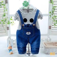 Sét yếm jean bé trai 💖 Freeship 💖 Quần yếm bò mềm áo thun len bé trai