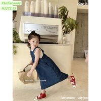 set yếm jean mềm bé gái kèm áo thun trắng size 1 đến 10
