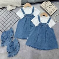 Set yếm jeans+ áo cho bé gái 10-18kg tặng kèm mũ siêu dễ thương