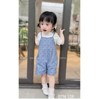Set Yếm Jum chấm bi cho bé gồm Áo và Quần Yếm, bộ đồ liền thân 2 màu bé gái 6-15kg