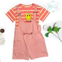 Set Yếm kaki phối áo thun sọc cam vàng dành cho bé gái