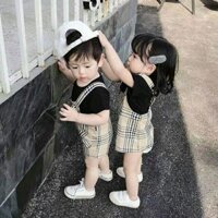 Set yếm kẻ caro kèm áo cho bé