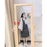 Sét yếm kẻ caro tặng kèm áo trong siêu xinh