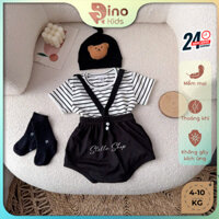 Set yếm kèm áo, nón và tất cho bé sơ sinh 4-10kg. Bộ yếm 2 dây dễ thương cho bé. Dino Kids