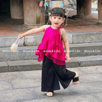 Set yếm lụa cho bé gái hai dây buộc nơ, bộ trung thu cho bé gái