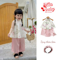 Set Yếm Lụa HOA SEN truyền thống MẶC TẾT CỔ TRUYỀN cho bé gái từ 5kg-12kg