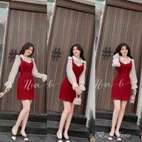 SET YẾM NHUNG ĐỎ  + ÁO CỔ SEN BÈO TAY LOE