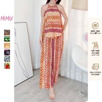 Set Yếm Nữ MIMIX Họa Tiết Áo 2 Dây Tà Nhọn Kèm Quần Ống Rộng Dáng Dài BW2