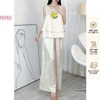 Set Yếm Nữ Thêu Họa Tiết MIMIX Kèm Quần Dài Ống Suông Gấm Lụa Quảng Châu Sang Trọng DZ0220