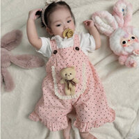 Set Yếm Quần Kẻ Caro Vải Thô Mềm Đính Gấu Kèm Áo Tay Bồng Gân Tăm Set Yếm Cho Bé Từ 4-15Kg TN173 C73