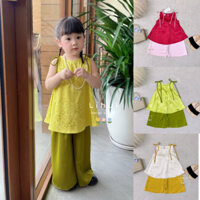 Set Yếm Tết Trung Thu Cho Bé Gái - Set Bộ Gấm Lụa Chất Liệu Mềm Mại 3 Màu Hàng Thiết Kế