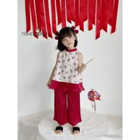 Set yếm trung thu họa tiết cánh hoa TOHEE vải đũi mềm mại cho bé gái từ 8-27kg đi chụp ảnh TH24B075