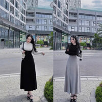 set yếm váy 2 dây+ áo thun bozip tay dài