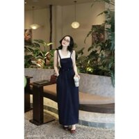 Set yếm váy 2 dây dài dáng dài mix áo 3 lỗ năng động, set áo tăm lạnh phối yếm cotton lạnh có dây rút