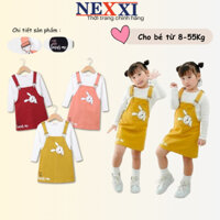 Set Yếm Váy Kaki Kèm Áo Dài Tay In Hình Thỏ Bé Gái Nexxi