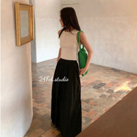 [SET21] [Sẵn hàng] Set áo ba lỗ croptop kèm chân váy đũi dáng dài phong cách ulzzang Hàn Quốc .