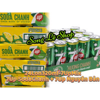 (Set24lonMix) Nước Ngọt 7Up Soda Chanh Không Calo + 7Up Nguyên Bản (320ml/lon)