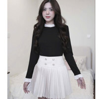 SET354-Set áo len phôi ren và chân váy xếp ly ngắn 2 lớp