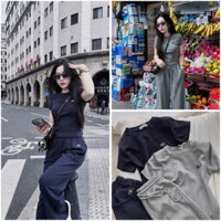 SET514-Set áo thun body phối quần suông ống rộng 2 màu đen xám Thời trang công sở CAMILLA