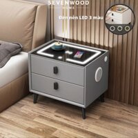 SEVENWOOD Tủ Đầu Giường Thông Minh Đa Năng Đèn Cảm Ứng 3 Màu+Sạc Không Dây+Bluetooth+USB Tủ Để Đồ Phòng Ngủ Hiện Đại