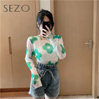 Sezo Của Phụ Nữ Lưới Mùa Hè Đáy Mỏng Mỏng Xuân Ya Hoa Tai Hoa Dài Tay Áo Chống Nắng T-Shirt Top LazadaMall