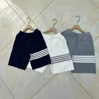 SGZW Thom Browne Spring Summer New British Style Shorts Four Stripes Casual Elastic Waist Five-Point Pants Ice Silk Curved Bead Knitted Women's Fashion Trend