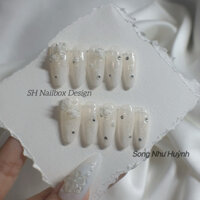 SH Nailbox Design - Nail box thiết kế sơn thạch ẩn nhũ ombre đính hoa hồng dịu dàng cho cô dâu - Móng tay giả