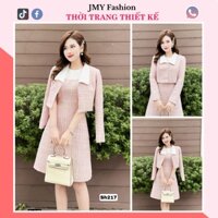 Sh217 Set váy dạ tiểu thư [MC& Hà Thanh] váy cổ tròn kèm áo khoác tay dài nữ tính - (kèm ảnh sàn + video SP)