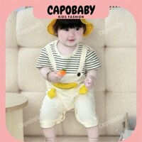[SH320] Bộ yếm liền thân cộc tay và dài tay bodysuit hình vịt kẻ bánh hamber tặng kèm nón dễ thương cho bé từ 6-16kg