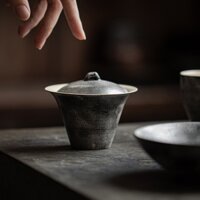 Shaji Phong Cách Đen Bột Chì Bát Handmade Mạ Vàng Bạc Bát Trà Retro Đồ Đá Kung Fu Bộ Trà Bát Trà Không Nóng [A304]