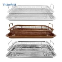 Shamjina Chảo Nướng Và Bộ Giá Nướng BBQ Topper Thép Không Gỉ Lưới Nướng Chảo Dầu Chiên Đĩa Nướng Bánh Cho Veggies Nướng