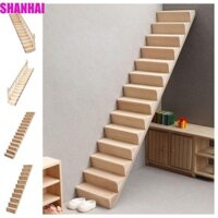 Shanhai Nội thất nhà búp bê 1: 12, Giả vờ chơi mô hình cầu thang Mini DIY, Cầu thang tay vịn gỗ thu nhỏ dễ thương có lan can Phụ kiện cảnh quan vi mô