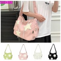 Shanhai Túi Xách tote Dây Rút Sức Chứa Lớn y2k Bằng Vải Nhung Kẻ Hình Ngôi Sao Năm Cánh
