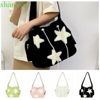Shanlin Túi Xách Đeo Vai Dây Rút Cỡ Lớn Bằng Vải Nhung Kẻ Hình Ngôi Sao Năm Cánh Đơn Giản y2k