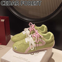 Shanmusenlin✨ Bơ Xanh Phong Cách Hàn Quốc Đa Năng Giày Sneaker Nữ Chiều Cao Mùa Xuân Tăng Đế Màu Sắc Phù Hợp Với Cortez