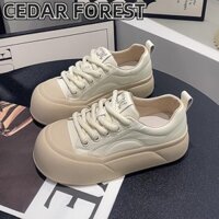 SHANMUSENLIN✨Giày thể thao thoải mái dành cho học sinh tăng chiều cao mới, giày nữ đế dày màu trắng