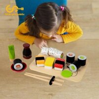 Sharprepublic Giả vờ chơi Đồ chơi nhà bếp Bộ đồ chơi Sushi bằng gỗ cho trẻ từ 3 tuổi trở lên