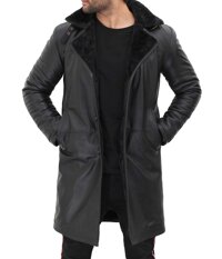 Shearling Soft Winter Coats For Men 3/4 Length Real Lambskin Fur Collar Coat Men