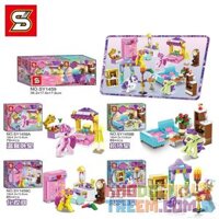 SHENG YUAN SY SY1459A 1459A SY1459B 1459B SY1459C 1459C SY1459D 1459D non Lego 4 CẢNH TRONG NHÀ PHÒNG NGỦ ẤM ÁP TIẾP KHÁCH THAY ĐỒ STUDIO THIÊN VĂN bộ đồ chơi xếp lắp ráp ghép mô hình My Little Pony Chú Ngựa Nhỏ 349 khối