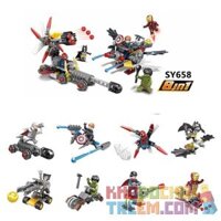 SHENG YUAN SY SY658 non Lego 8 TRONG 1 THẦN SẤM ĐỘI TRƯỞNG MỸ NGƯỜI NHỆN DƠI KHỔNG LỒ XANH SIÊU NHÂN SẮT SÓI KẾT HỢP bộ đồ chơi xếp lắp ráp ghép mô hình Super Heroes HEROES ASSEMBLE Siêu Nhân Anh Hùng
