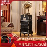 Shenglin Máy hát cổ điển bằng gỗ nguyên khối phong cách Mỹ, loa cổ điển, máy ghi âm vinyl retro cho phòng khách phong cá