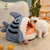 Shenjin Chó Chuồng Mùa Đông Hình Cá Mập Có Thể Giặt Được Hoạt Hình Thoải Mái Sang Trọng Hang Mèo