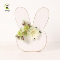 Shenjin Đồ trang trí thỏ bằng gỗ Trắng DIY Trang trí nhà cửa