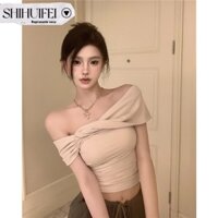 SHIHUIFEI nữ croptop áo trễ vai  áo nữ kiểu áo kiểu hàn quốc 080822 A22K034