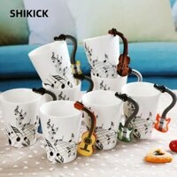 Shikick Music Ceramic Mug, có tay cầm Cốc 240ml, Ghi chú âm nhạc sáng tạo Đàn Guitar mới lạ Phong cách đàn Violin Cốc ăn sáng