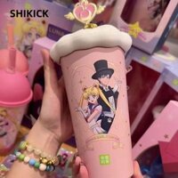 Shikick Thủy Thủ Mặt Trăng Giữ Nhiệt Cup, Trà Nayuki Hoạt Hình Bằng Thép Không Gỉ × Thủy Thủ Mặt Trăng Cốc Nước, Di Động 600ML Có Nắp Ống Hút Bình Nước Dễ Thương Quà Tặng Sinh Nhật