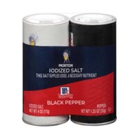 (ShipHỏaTốc) MCCORMICK - Combo Muối Iot & Tiêu Đen, Morton, Iodized Salt & Pepper Shaker Set, 2 Lọ (148g)