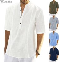 Shirt For Men Summer T-shirt Tops Beach Casual Comfortable Henley Collar