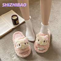 Shizhibao Đế mềm ấm mùa đông cặp đôi mèo dễ thương nhà chống trượt hoạt hình cừu len bông dép cho nữ